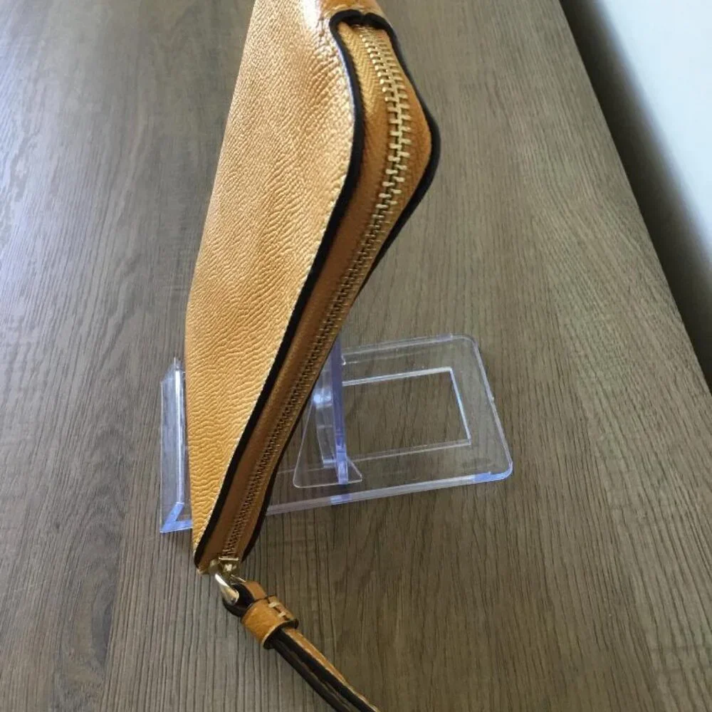 Coach Yellow Crossgrain Leather Corner Zip Wristlet Wallet - Picture 3 of 5